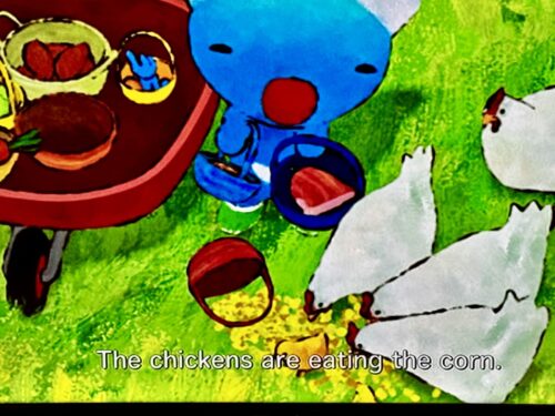 ペネロペが動物に餌をあげているシーンです。