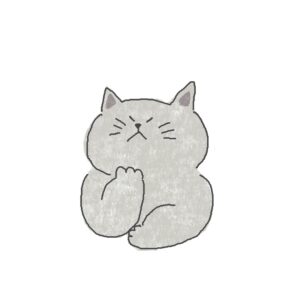 ネコが顎に手を当てて考え事をしている画像です。