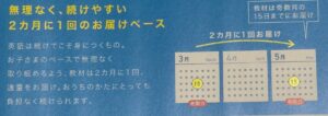 2ヶ月に1回、教材が届くことを紹介してる画像です。
